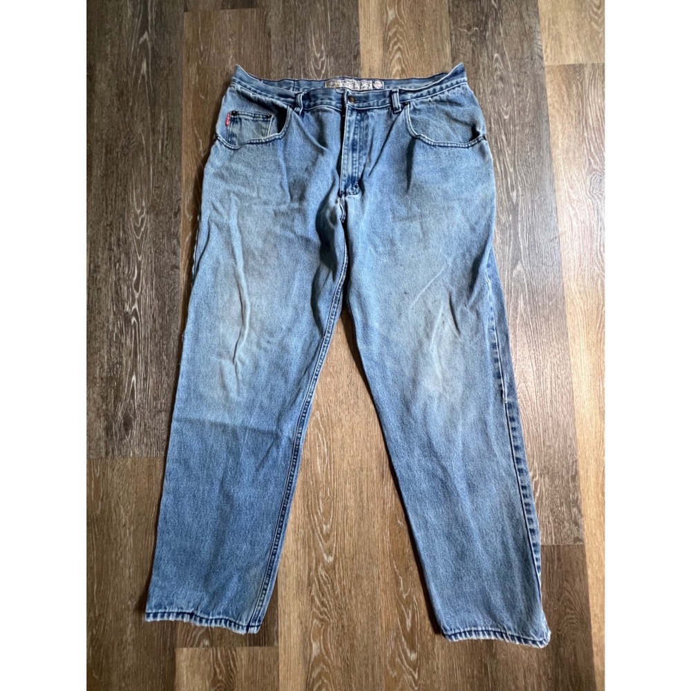 Bugle Boy Jeans Mens 38x32 Blue Loose Fit Gold Crest Light Wash Vintage Denim